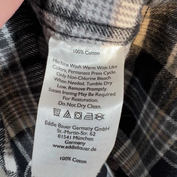 Eddie Bauer Button Shirt Men XL Classic Fit Flannel Black White Plaid 100 Cotton - Picture 5 of 15
